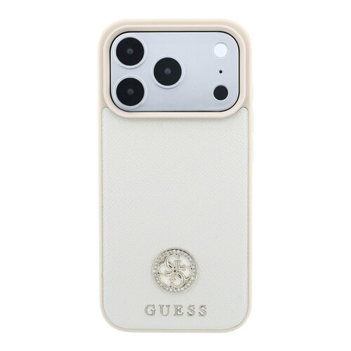 Guess Guess iPhone 18 Pro/iPhone 17 Pro Hartschalenhülle MagSafe Genarbtes PU Rundes Strasslogo - Beige
