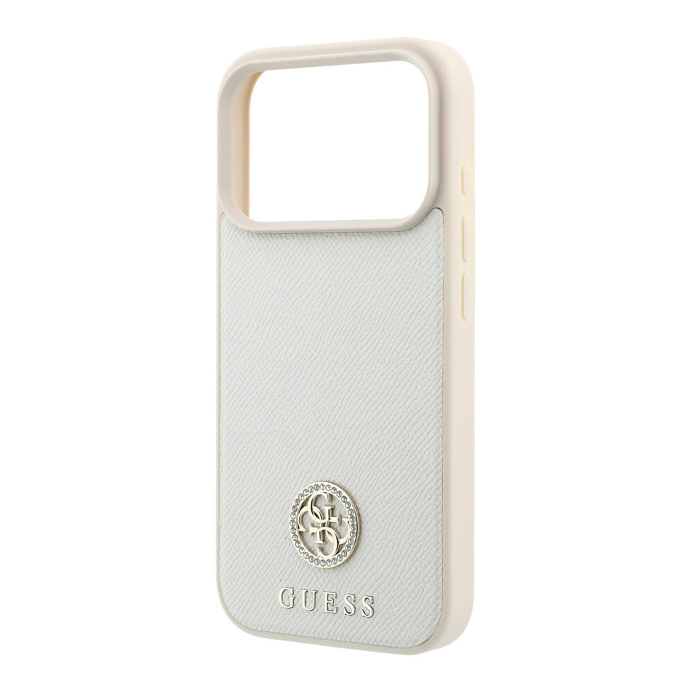 Guess Guess iPhone 18 Pro / iPhone 17 Pro Hoesje MagSafe - generfd PU - harde behuizing - rond strasslogo Beige Guess Guess iPhone 18 Pro / iPhone 17 Pro Hoesje MagSafe - generfd PU - harde behuizing - rond strasslogo Beige