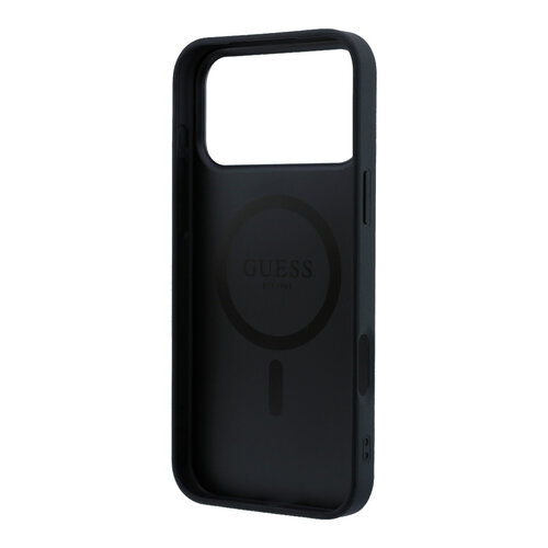 Guess Guess iPhone 18 Pro/iPhone 17 Pro Hartschalenhülle MagSafe Genarbtes PU Rundes Strasslogo - Schwarz