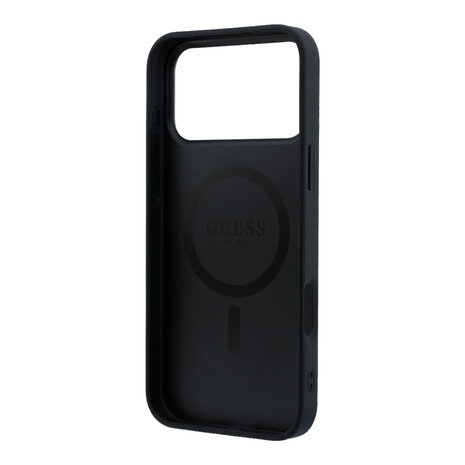 Guess Guess iPhone 18 Pro / iPhone 17 Pro Phone case MagSafe - grained PU - hard shell - round rhinestone logo Black Guess Guess iPhone 18 Pro / iPhone 17 Pro Phone case MagSafe - grained PU - hard shell - round rhinestone logo Black