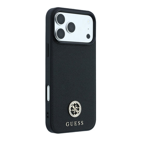 Guess Guess iPhone 18 Pro / iPhone 17 Pro Coque de téléphone MagSafe - PU grainé - coque rigide - logo rond en strass Noir