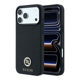 Guess Guess iPhone 18 Pro / iPhone 17 Pro Coque de téléphone MagSafe - PU grainé - coque rigide - logo rond en strass Noir