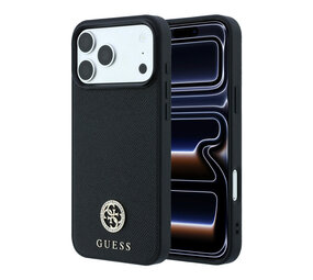 Guess Guess iPhone 18 Pro / iPhone 17 Pro Handyhülle MagSafe - genarbtes PU - Hartschale - rundes Strasslogo Schwarz