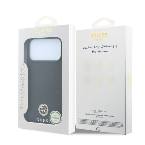 Guess Guess iPhone 18 Pro / iPhone 17 Pro Phone case MagSafe - grained PU - hard shell - round rhinestone logo Black Guess Guess iPhone 18 Pro / iPhone 17 Pro Phone case MagSafe - grained PU - hard shell - round rhinestone logo Black