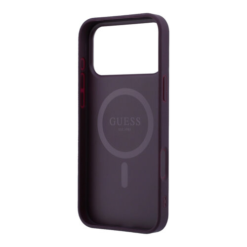 Guess Guess iPhone 18 Pro/iPhone 17 Pro Hartschalenhülle MagSafe Genarbtes PU Rundes Strasslogo - Bordeaux