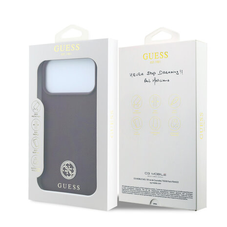 Guess Guess iPhone 18 Pro / iPhone 17 Pro Phone case MagSafe - grained PU - hard shell - round rhinestone logo Burgundy