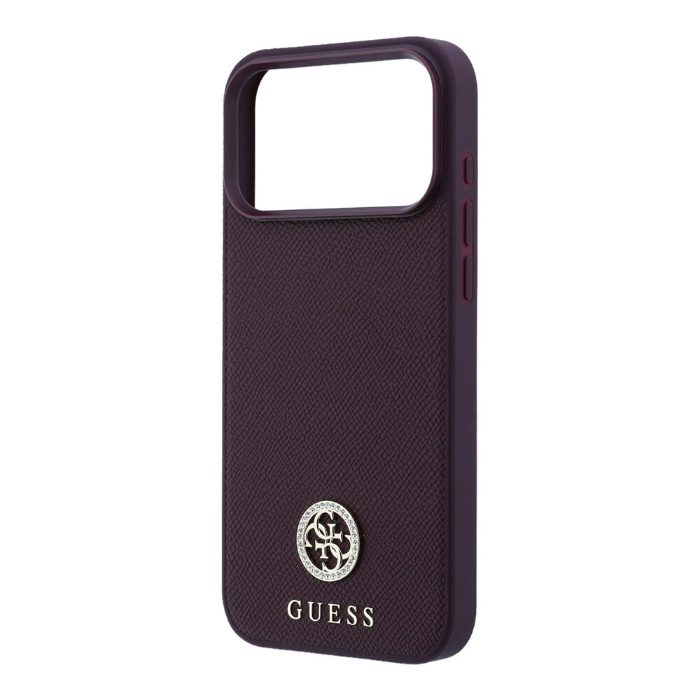 Guess Guess iPhone 18 Pro / iPhone 17 Pro Coque de téléphone MagSafe - PU grainé - coque rigide - logo rond en strass Bordeaux