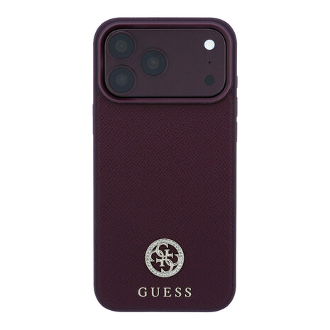 Guess Guess iPhone 18 Pro / iPhone 17 Pro Coque de téléphone MagSafe - PU grainé - coque rigide - logo rond en strass Bordeaux