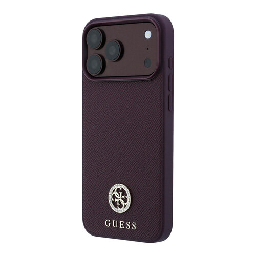 Guess Guess iPhone 18 Pro/iPhone 17 Pro Hartschalenhülle MagSafe Genarbtes PU Rundes Strasslogo - Bordeaux