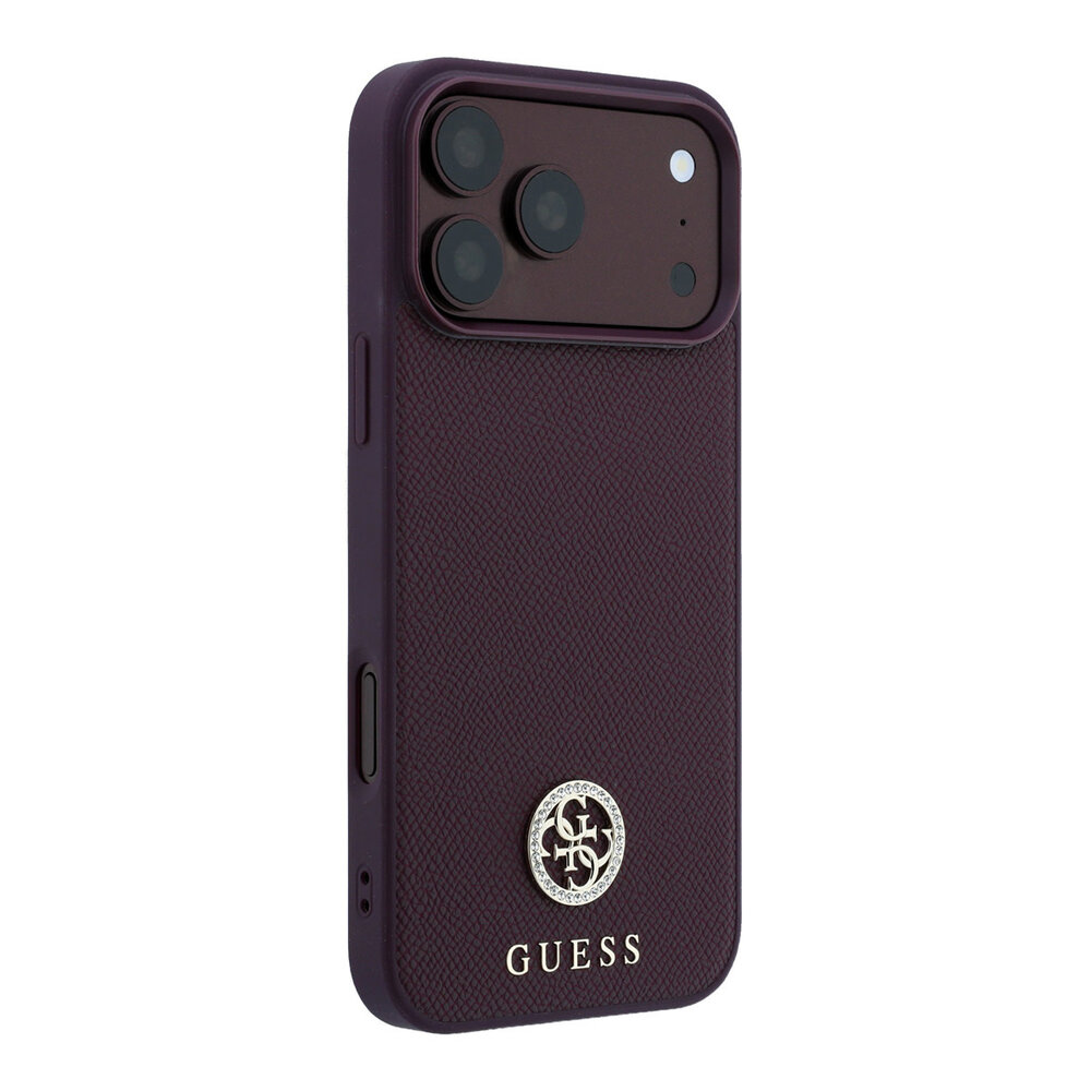 Guess Guess iPhone 18 Pro / iPhone 17 Pro Handyhülle MagSafe - genarbtes PU - Hartschale - rundes Strasslogo Bordeauxrot Guess Guess iPhone 18 Pro / iPhone 17 Pro Handyhülle MagSafe - genarbtes PU - Hartschale - rundes Strasslogo Bordeauxrot