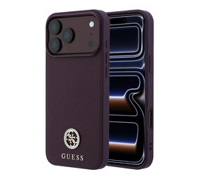 Guess Guess iPhone 18 Pro / iPhone 17 Pro Phone case MagSafe - grained PU - hard shell - round rhinestone logo Burgundy