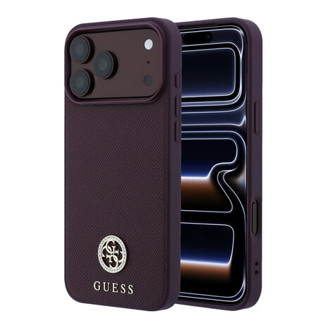 Guess Guess iPhone 18 Pro / iPhone 17 Pro Phone case MagSafe - grained PU - hard shell - round rhinestone logo Burgundy
