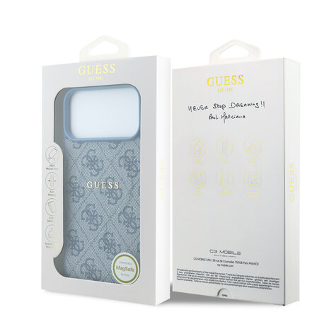 Guess Guess iPhone 18 Pro / iPhone 17 Pro Phone case MagSafe - embossed detailing - 4G - PU - hard shell - classic logo Light blue Guess Guess iPhone 18 Pro / iPhone 17 Pro Phone case MagSafe - embossed detailing - 4G - PU - hard shell - classic logo Light blue