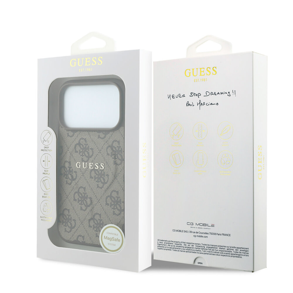 Guess Guess iPhone 18 Pro / iPhone 17 Pro Phone case MagSafe - embossed detailing - 4G - PU - hard shell - classic logo Brown Guess Guess iPhone 18 Pro / iPhone 17 Pro Phone case MagSafe - embossed detailing - 4G - PU - hard shell - classic logo Brown