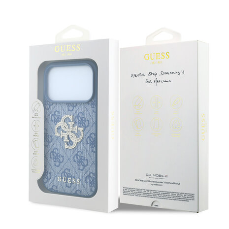 Guess Guess iPhone 18 Pro / iPhone 17 Pro Handyhülle 4G - PU - Hartschale - großes Strasslogo Blau Guess Guess iPhone 18 Pro / iPhone 17 Pro Handyhülle 4G - PU - Hartschale - großes Strasslogo Blau