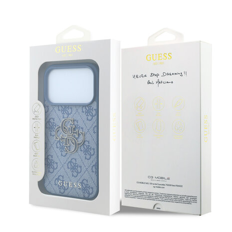 Guess Guess iPhone 18 Pro / iPhone 17 Pro Phone case 4G - PU - hard shell - large resin logo Blue Guess Guess iPhone 18 Pro / iPhone 17 Pro Phone case 4G - PU - hard shell - large resin logo Blue