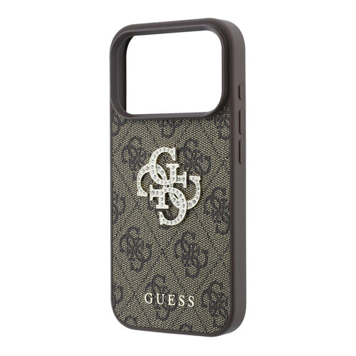Guess Guess iPhone 18 Pro/iPhone 17 Pro Hartschalenhülle 4G PU Großes Strasslogo - Braun