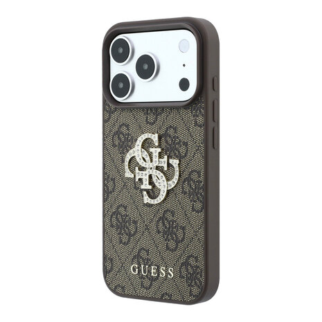 Guess Guess iPhone 18 Pro / iPhone 17 Pro Phone case 4G - PU - hard shell - large rhinestone logo Brown