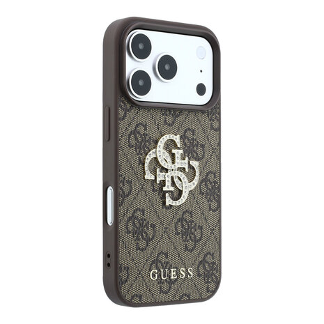 Guess Guess iPhone 18 Pro / iPhone 17 Pro Phone case 4G - PU - hard shell - large rhinestone logo Brown