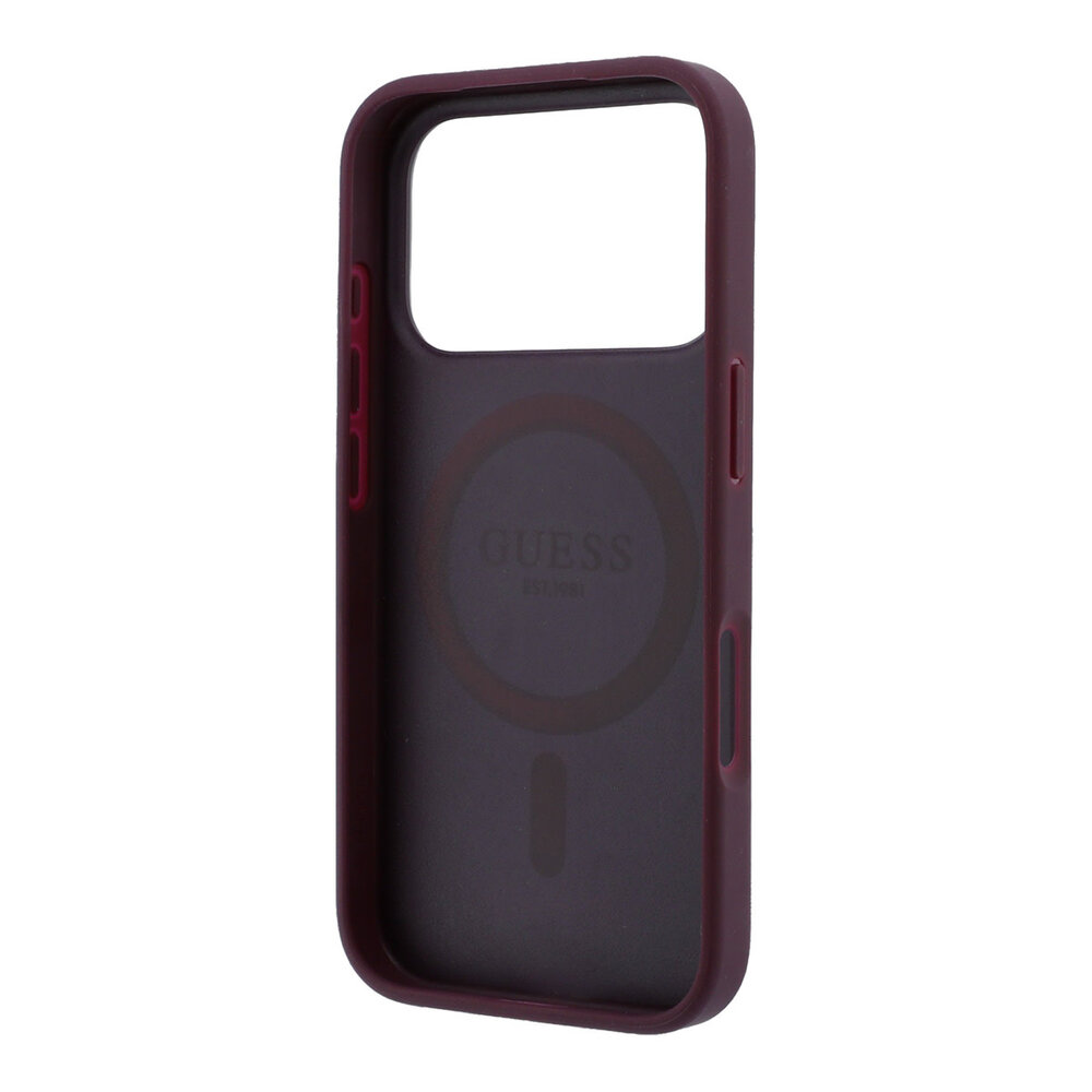 Guess Guess iPhone 18 Pro Max / iPhone 17 Pro Max Hoesje MagSafe - PU - geperforeerd - 4G - harde behuizing - goudkleurig logo Bordeaux Guess Guess iPhone 18 Pro Max / iPhone 17 Pro Max Hoesje MagSafe - PU - geperforeerd - 4G - harde behuizing - goudkleurig logo Bordeaux