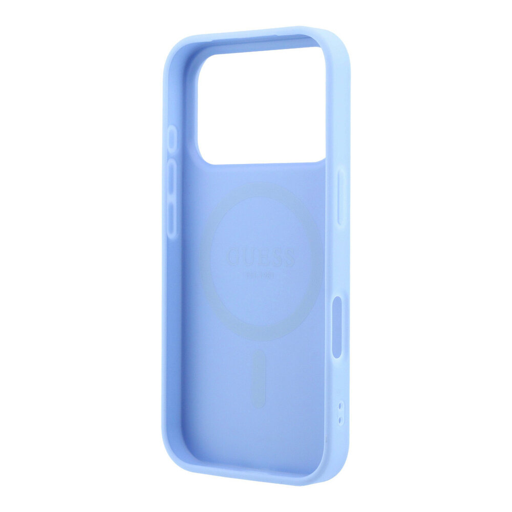 Guess Guess iPhone 18 Pro Max / iPhone 17 Pro Max Handyhülle MagSafe - genarbtes PU - Hartschale - rundes Strasslogo Hellblau Guess Guess iPhone 18 Pro Max / iPhone 17 Pro Max Handyhülle MagSafe - genarbtes PU - Hartschale - rundes Strasslogo Hellblau