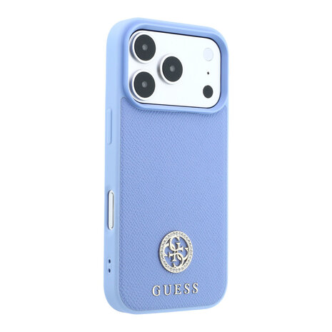 Guess Guess iPhone 18 Pro Max / iPhone 17 Pro Max Coque de téléphone MagSafe - PU grainé - coque rigide - logo rond en strass Bleu clair Guess Guess iPhone 18 Pro Max / iPhone 17 Pro Max Coque de téléphone MagSafe - PU grainé - coque rigide - logo rond en strass Bleu clair