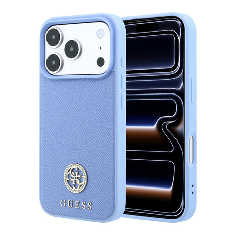 Guess Guess iPhone 18 Pro Max / iPhone 17 Pro Max Coque de téléphone MagSafe - PU grainé - coque rigide - logo rond en strass Bleu clair Guess Guess iPhone 18 Pro Max / iPhone 17 Pro Max Coque de téléphone MagSafe - PU grainé - coque rigide - logo rond en strass Bleu clair