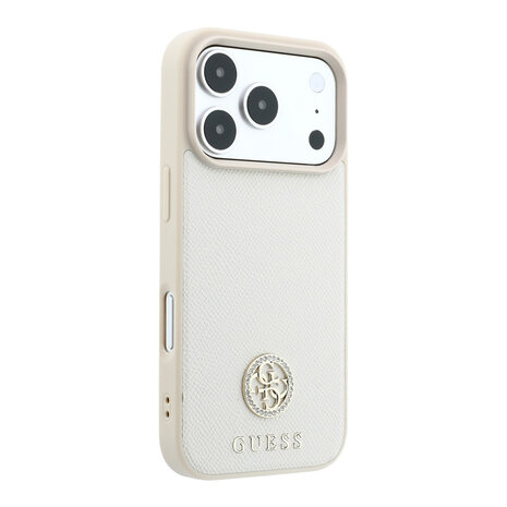 Guess Guess iPhone 18 Pro Max / iPhone 17 Pro Max Coque de téléphone MagSafe - PU grainé - coque rigide - logo rond en strass Beige Guess Guess iPhone 18 Pro Max / iPhone 17 Pro Max Coque de téléphone MagSafe - PU grainé - coque rigide - logo rond en strass Beige