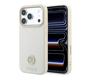 Guess Guess iPhone 18 Pro Max / iPhone 17 Pro Max Coque de téléphone MagSafe - PU grainé - coque rigide - logo rond en strass Beige