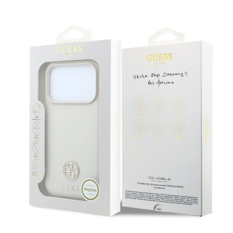 Guess Guess iPhone 18 Pro Max / iPhone 17 Pro Max Handyhülle MagSafe - genarbtes PU - Hartschale - rundes Strasslogo Beige Guess Guess iPhone 18 Pro Max / iPhone 17 Pro Max Handyhülle MagSafe - genarbtes PU - Hartschale - rundes Strasslogo Beige