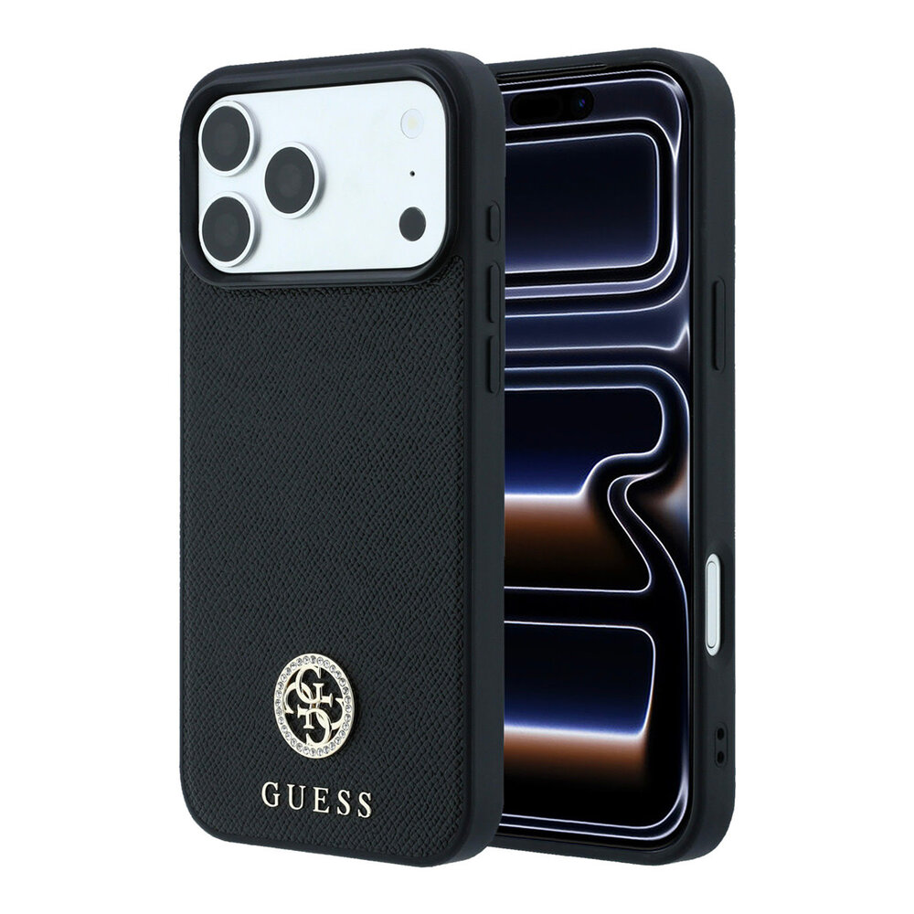 Guess Guess iPhone 18 Pro Max / iPhone 17 Pro Max Coque de téléphone MagSafe - PU grainé - coque rigide - logo rond en strass Noir Guess Guess iPhone 18 Pro Max / iPhone 17 Pro Max Coque de téléphone MagSafe - PU grainé - coque rigide - logo rond en strass Noir