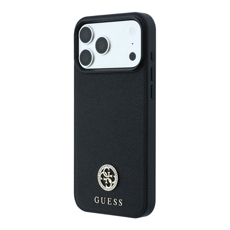 Guess Guess iPhone 18 Pro Max / iPhone 17 Pro Max Hoesje MagSafe - generfd PU - harde behuizing - rond strasslogo Zwart Guess Guess iPhone 18 Pro Max / iPhone 17 Pro Max Hoesje MagSafe - generfd PU - harde behuizing - rond strasslogo Zwart