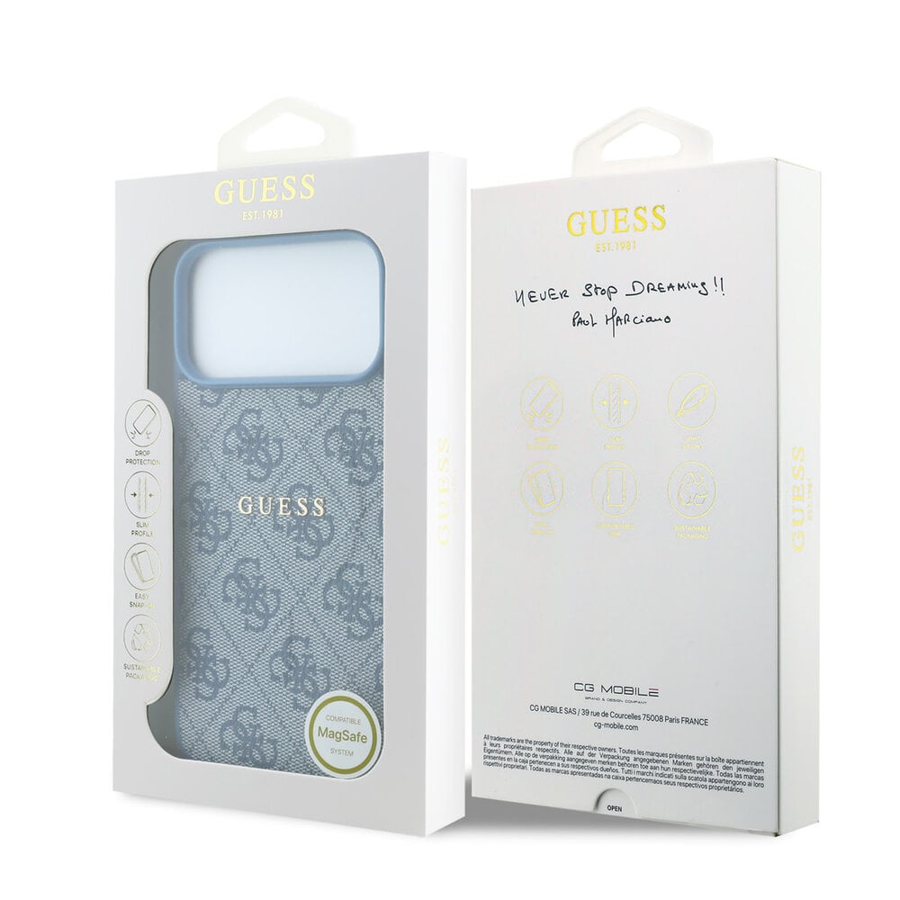 Guess Guess iPhone 18 Pro Max / iPhone 17 Pro Max Handyhülle MagSafe - Prägung - 4G - PU - Hartschale - klassisches Logo Hellblau