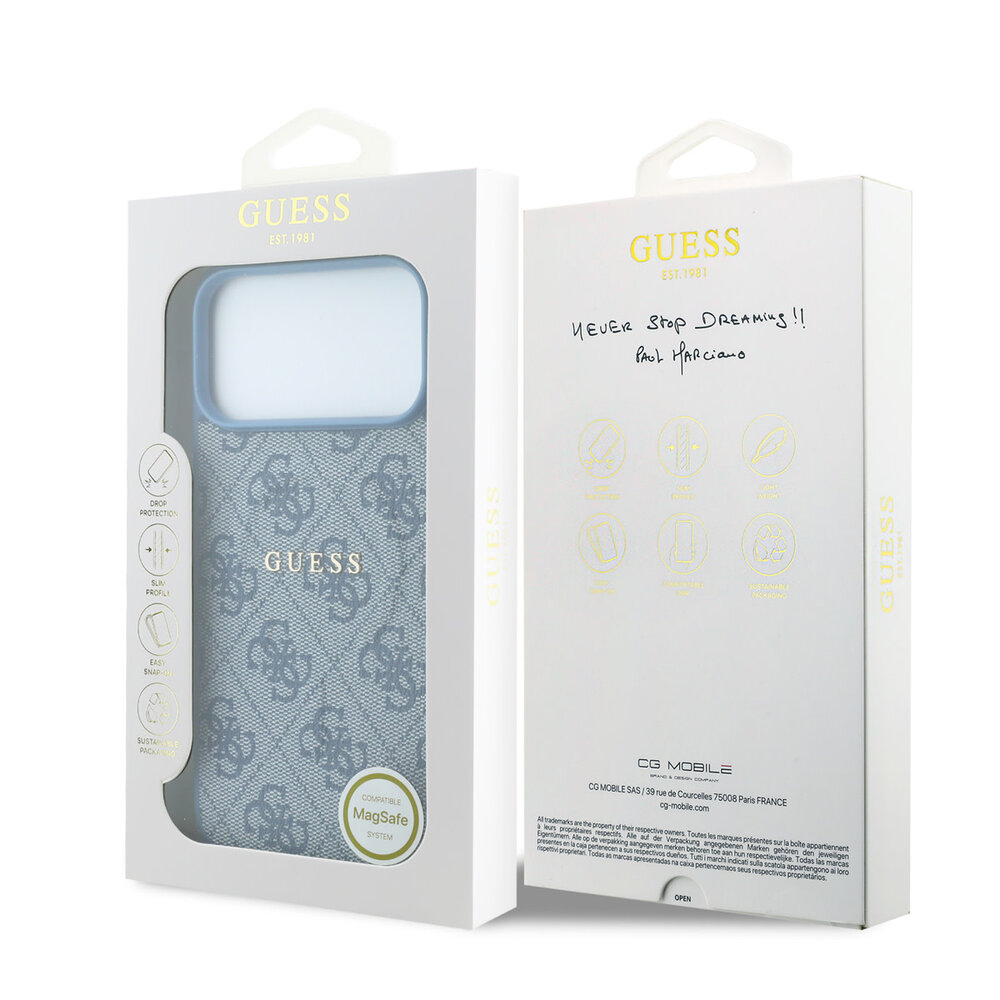 Guess Guess iPhone 18 Pro Max / iPhone 17 Pro Max Phone case MagSafe - embossed detailing - 4G - PU - hard shell - classic logo Light blue