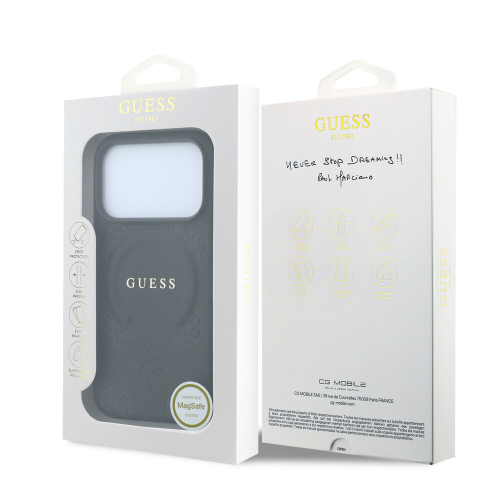Guess Guess iPhone 18 Pro Max / iPhone 17 Pro Max Handyhülle MagSafe - Saffiano - Hartschale - Peony - Ringständer Schwarz Guess Guess iPhone 18 Pro Max / iPhone 17 Pro Max Handyhülle MagSafe - Saffiano - Hartschale - Peony - Ringständer Schwarz