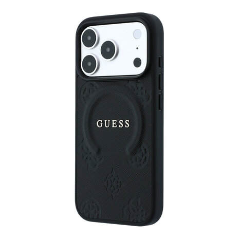 Guess Guess iPhone 18 Pro Max / iPhone 17 Pro Max Phone case MagSafe - Saffiano - hard shell - Peony - ring stand Black Guess Guess iPhone 18 Pro Max / iPhone 17 Pro Max Phone case MagSafe - Saffiano - hard shell - Peony - ring stand Black