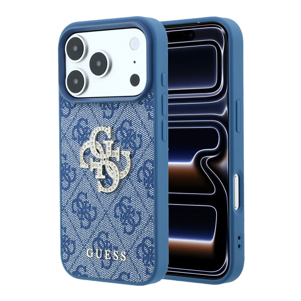 Guess Guess iPhone 18 Pro Max / iPhone 17 Pro Max Coque de téléphone 4G - PU - coque rigide - grand logo en strass Bleu clair Guess Guess iPhone 18 Pro Max / iPhone 17 Pro Max Coque de téléphone 4G - PU - coque rigide - grand logo en strass Bleu clair