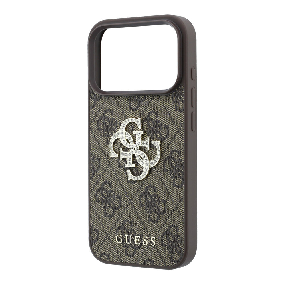 Guess Guess iPhone 18 Pro Max / iPhone 17 Pro Max Coque de téléphone 4G - PU - coque rigide - grand logo en strass Marron