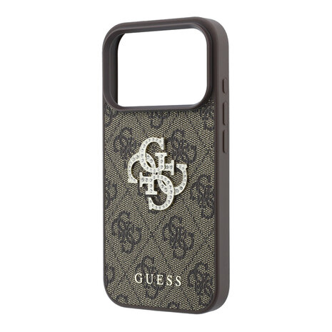 Guess Guess iPhone 18 Pro Max / iPhone 17 Pro Max Coque de téléphone 4G - PU - coque rigide - grand logo en strass Marron
