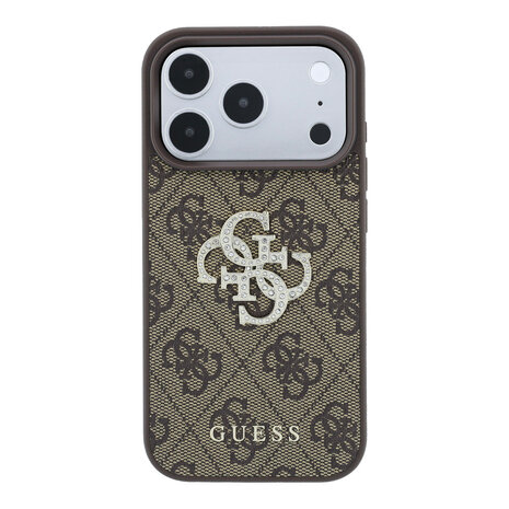 Guess Guess iPhone 18 Pro Max / iPhone 17 Pro Max Coque de téléphone 4G - PU - coque rigide - grand logo en strass Marron