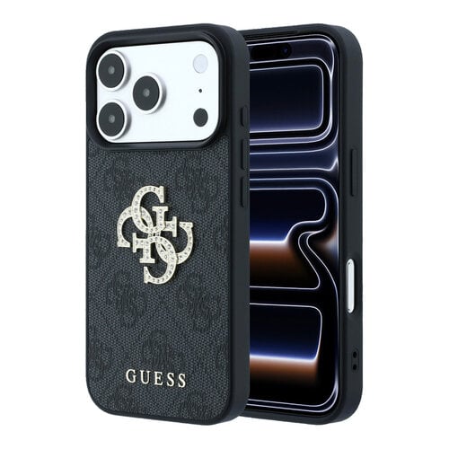 Guess Guess iPhone 18 Pro Max/iPhone 17 Pro Max Hartschalenhülle 4G PU Großes Strasslogo - Schwarz