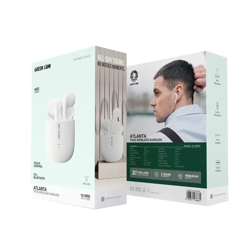 Green Lion Green Lion Atlanta Earbuds True Wireless White Green Lion Green Lion Atlanta Earbuds True Wireless White