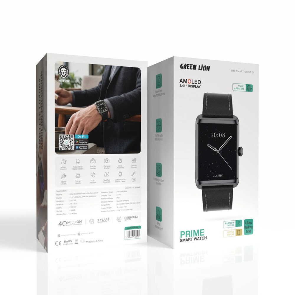 Green Lion Green Lion Prime Smartwatch 1,41 Zoll - AMOLED-Display Schwarz