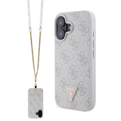 Guess iPhone 16 Plus Back-Cover hul - HC PU Leather Metal Logo Strass Crossbody - Rosa