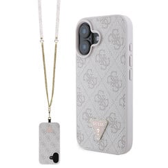 Guess iPhone 16 Plus Backcover hoesje - HC PU Leather Metal Logo Strass Crossbody - Roze