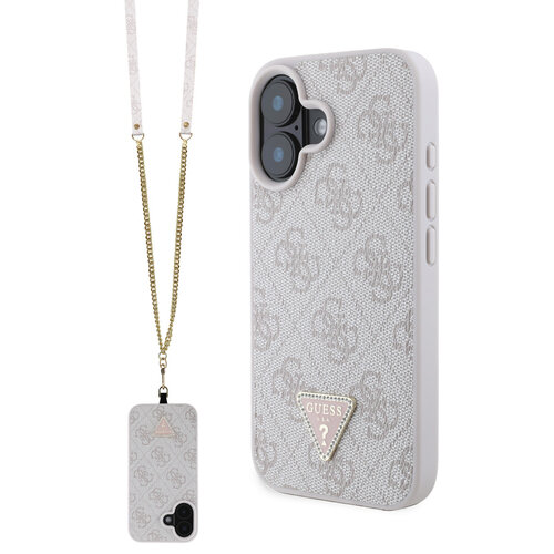 Guess Guess iPhone 16 Plus Back-Cover hul - HC PU Leather Metal Logo Strass Crossbody - Rosa