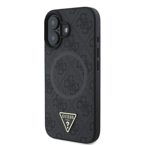 Guess Guess iPhone 16 Plus Back cover case - HC Magsafe PU 4G Ring Triangle Logo - Black