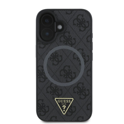 Guess Guess iPhone 16 Plus Backcover hoesje - HC Magsafe PU 4G Ring Triangle Logo - Zwart