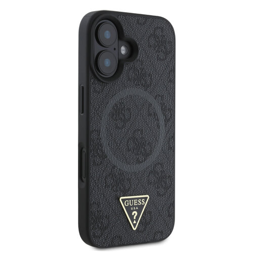 Guess Guess iPhone 16 Plus Back-Cover hul - HC Magsafe PU 4G Ring Triangle Logo - Schwarz