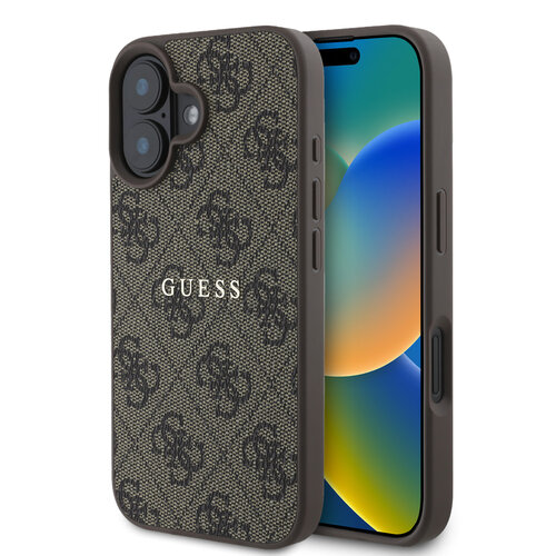 Guess Guess iPhone 16 Plus Backcover hoesje - HC Magsafe PU 4G Classic Metal logo - Bruin